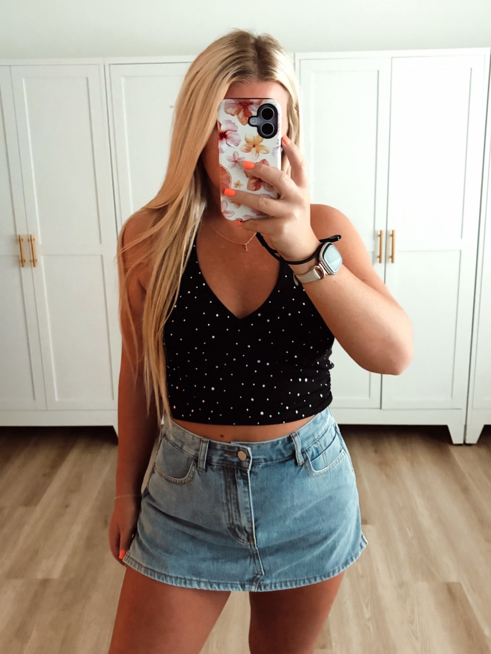 Black Rhinestone V-Neck Crop Halter Top - Women's
